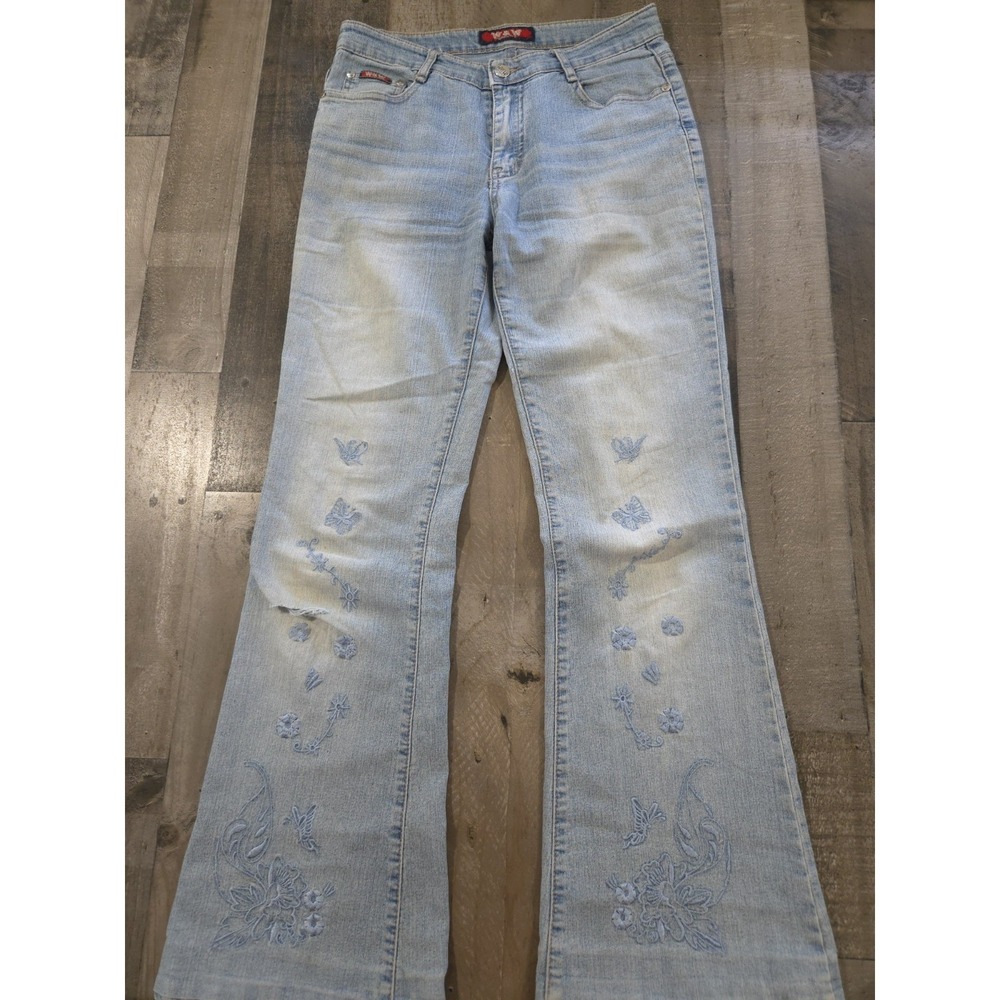 Vintage W&W Jean Y2K Butterfly Embroidered Flare Jeans Light Wash 27in Waist